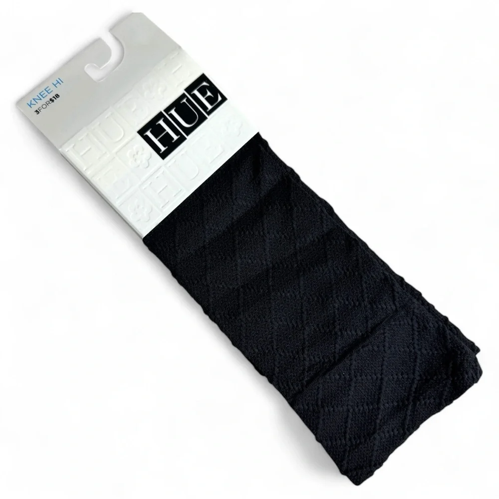 HUE‎ Textured Diamond Nylon Knee High Trouser Socks Womens One Size Black